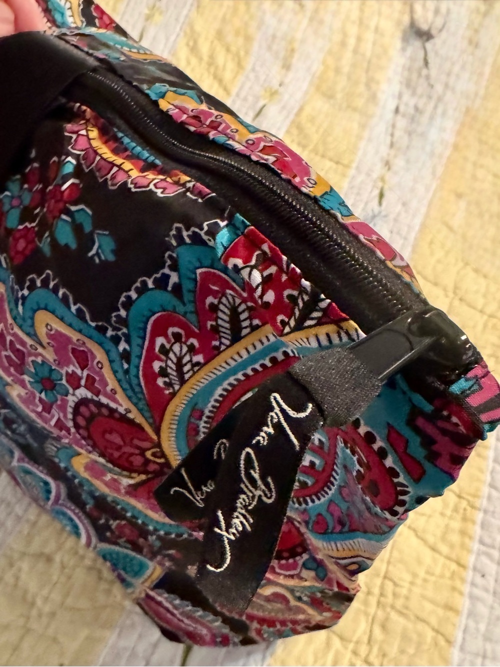 Black Paisley Print Vera Bradley Nylon Tote Bag with Pink & Teal Accents - Picture 2 of 5